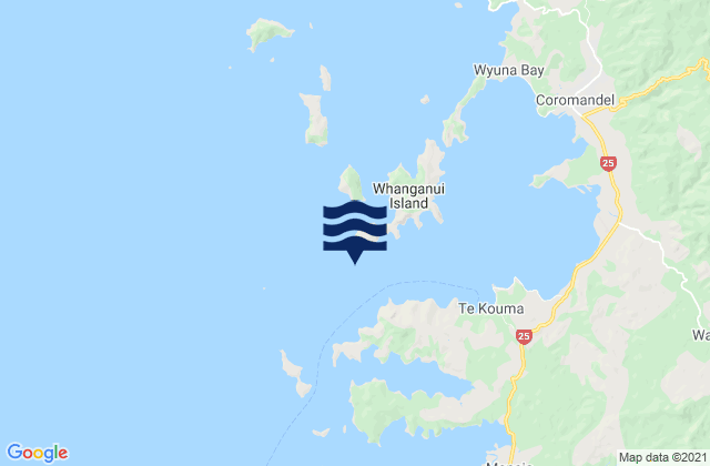 Mapa da tábua de marés em Coromandel Harbour, New Zealand