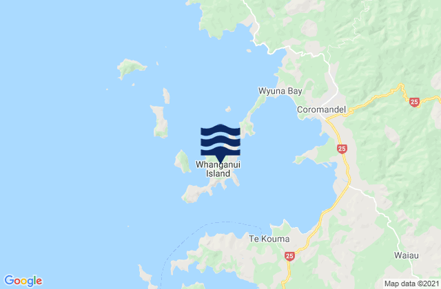 Mapa da tábua de marés em Coromandel Harbour, New Zealand