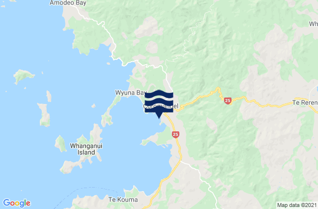 Mapa da tábua de marés em Coromandel, New Zealand