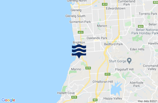Mapa da tábua de marés em Coromandel Valley, Australia