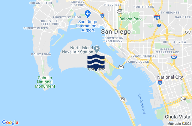 Mapa da tábua de marés em Coronado Municipal Beach, United States