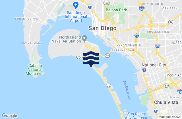 Mapa da tábua de marés em Coronado Shores Beach, United States