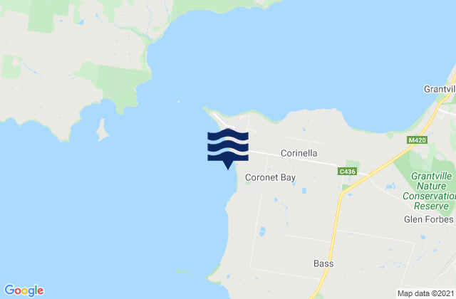 Mapa da tábua de marés em Coronet Bay, Australia