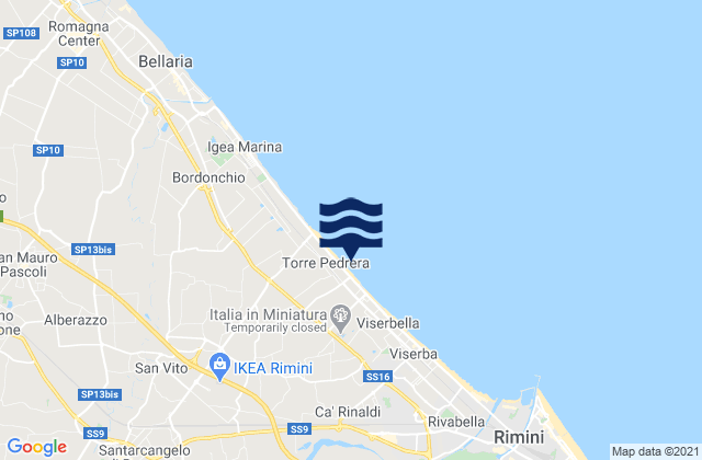 Mapa da tábua de marés em Corpolò, Italy