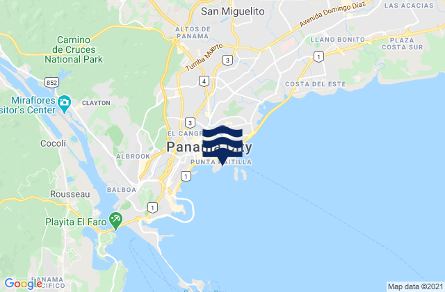 Mapa da tábua de marés em Corregimiento San Francisco, Panama