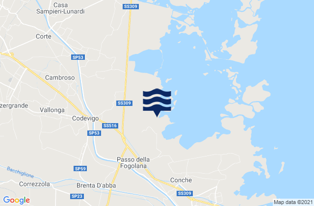 Mapa da tábua de marés em Correzzola, Italy