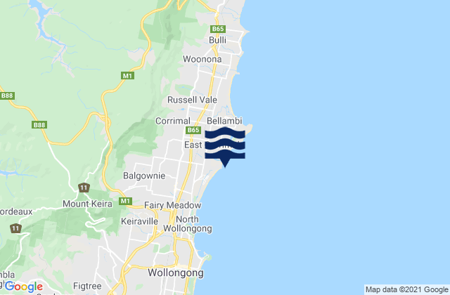Mapa da tábua de marés em Corrimal, Australia