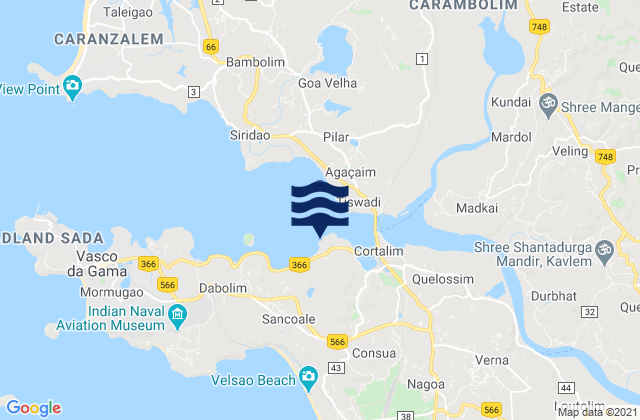 Mapa da tábua de marés em Cortalim, India