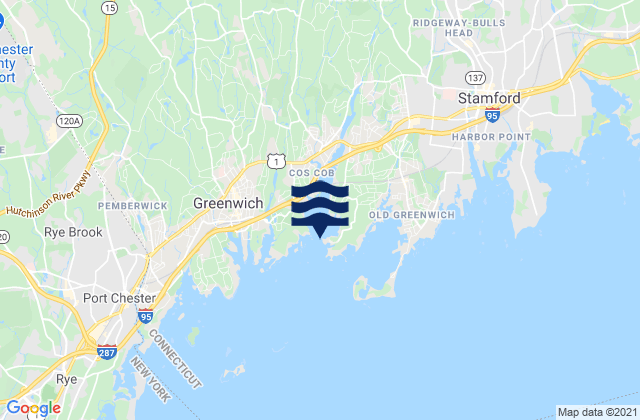 Mapa da tábua de marés em Cos Cob Harbor, United States