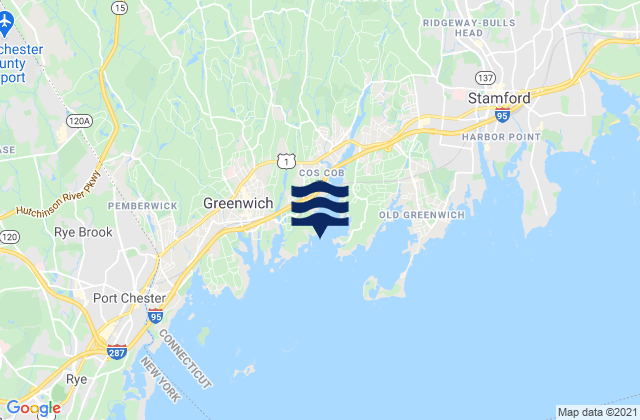 Mapa da tábua de marés em Coscob Harbor off Goose Island, United States
