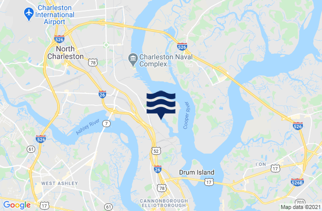 Mapa da tábua de marés em Cosgrove Bridge, United States