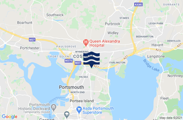 Mapa da tábua de marés em Cosham, United Kingdom