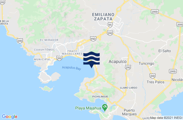 Mapa da tábua de marés em Costa Azul, Mexico