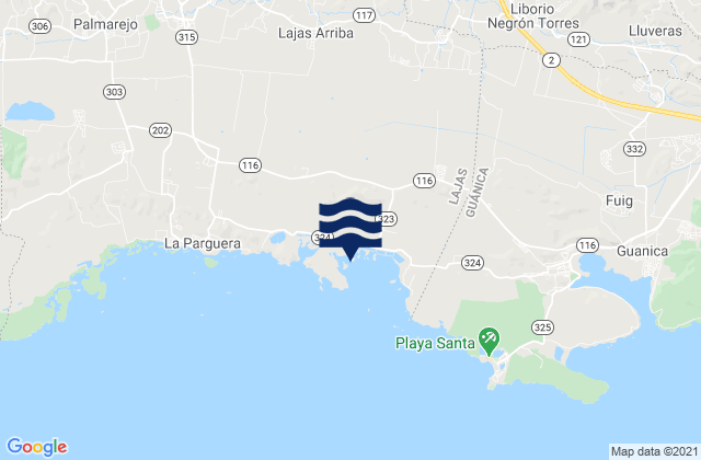 Mapa da tábua de marés em Costa Barrio, Puerto Rico