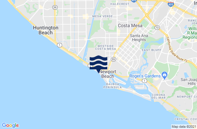 Mapa da tábua de marés em Costa Mesa, United States