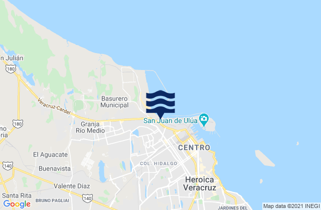 Mapa da tábua de marés em Costa Sol, Mexico