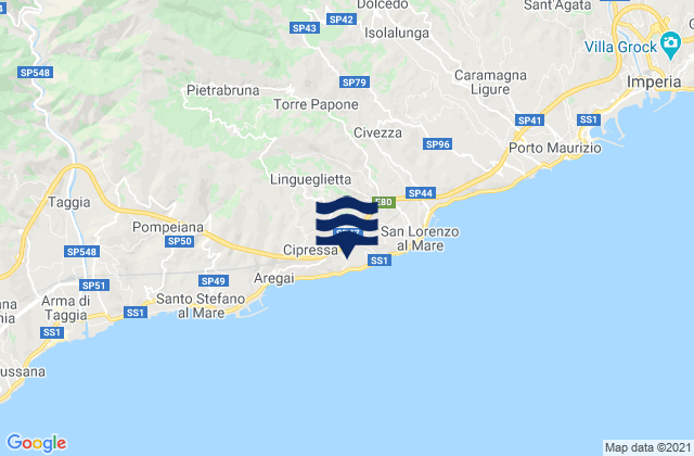 Mapa da tábua de marés em Costarainera, Italy