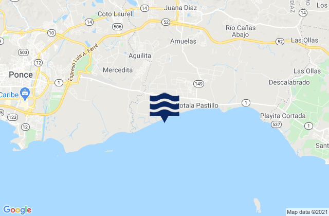 Mapa da tábua de marés em Coto Laurel, Puerto Rico