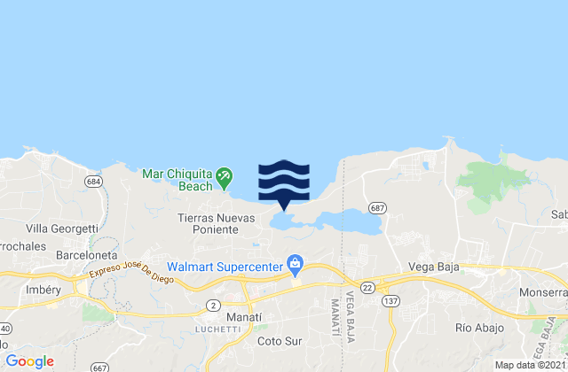 Mapa da tábua de marés em Coto Norte Barrio, Puerto Rico