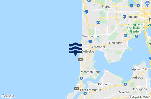 Mapa da tábua de marés em Cottesloe Beach, Australia