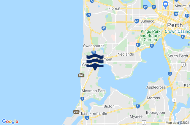 Mapa da tábua de marés em Cottesloe, Australia