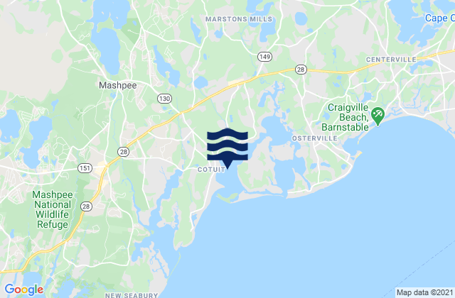 Mapa da tábua de marés em Cotuit Bay, United States