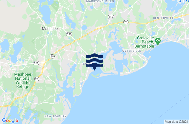 Mapa da tábua de marés em Cotuit Bay entrance (Bluff Point), United States