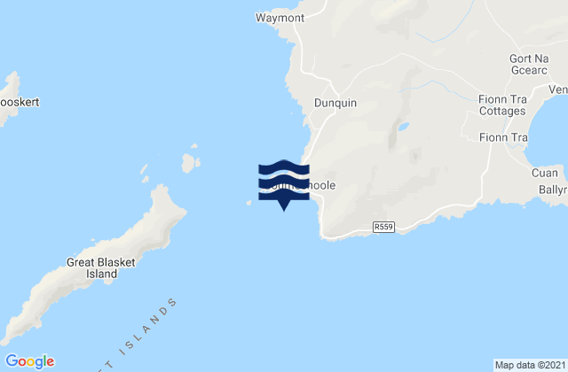 Mapa da tábua de marés em Coumeenoole Bay, Ireland