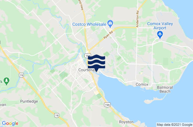 Mapa da tábua de marés em Courtenay, Canada