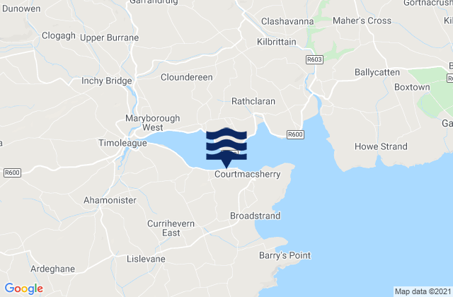 Mapa da tábua de marés em Courtmacsherry, Ireland