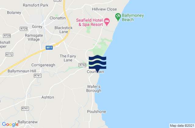 Mapa da tábua de marés em Courtown, Ireland