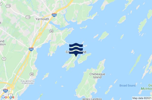 Mapa da tábua de marés em Cousins Island, United States