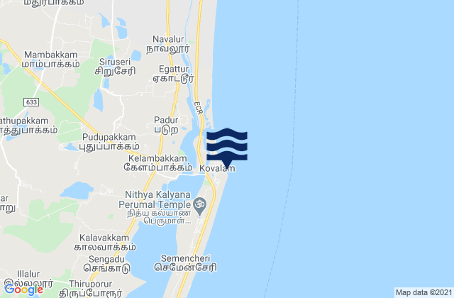 Mapa da tábua de marés em Covelong Point, India
