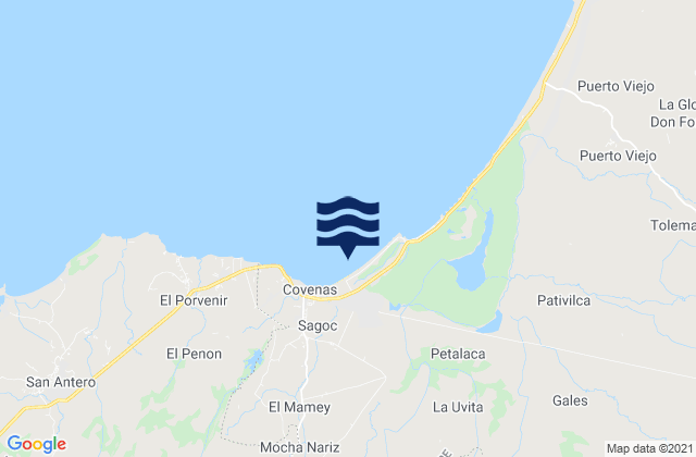 Mapa da tábua de marés em Coveñas, Colombia