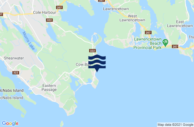 Mapa da tábua de marés em Cow Bay, Canada