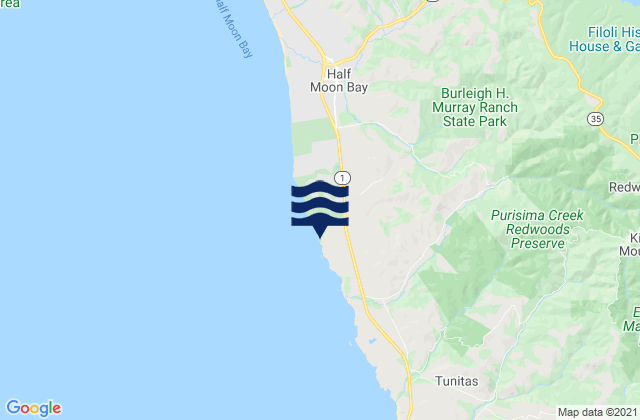 Mapa da tábua de marés em Cowell Ranch Beach, United States