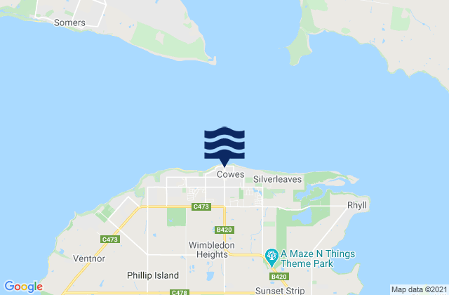 Mapa da tábua de marés em Cowes, Australia