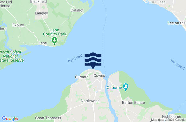 Mapa da tábua de marés em Cowes Beach, United Kingdom