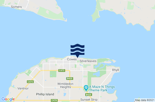 Mapa da tábua de marés em Cowes Jetty, Australia