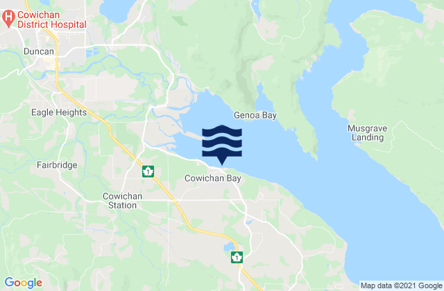 Mapa da tábua de marés em Cowichan Bay, Canada