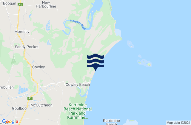 Mapa da tábua de marés em Cowley Beach, Australia