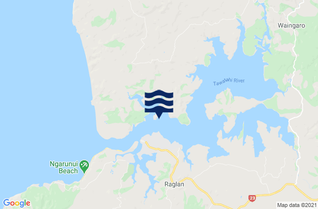 Mapa da tábua de marés em Cox Bay, New Zealand
