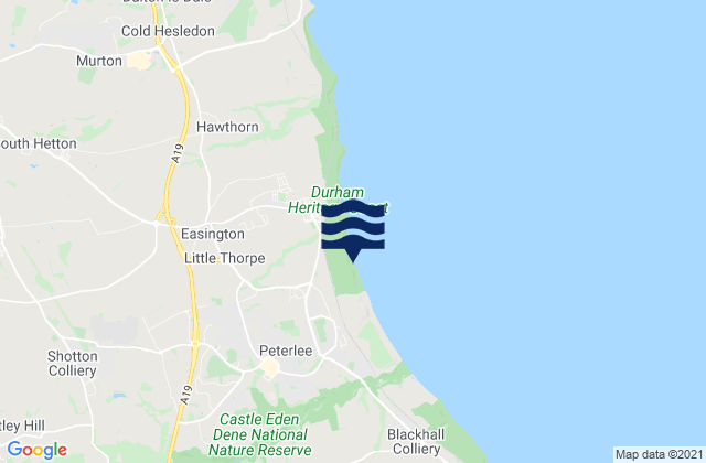 Mapa da tábua de marés em Coxhoe, United Kingdom