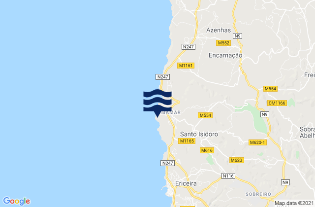 Mapa da tábua de marés em Coxos, Portugal