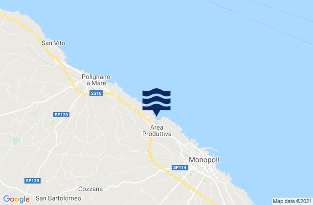 Mapa da tábua de marés em Cozzana, Italy