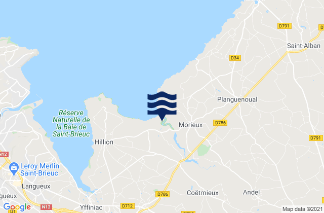 Mapa da tábua de marés em Coëtmieux, France