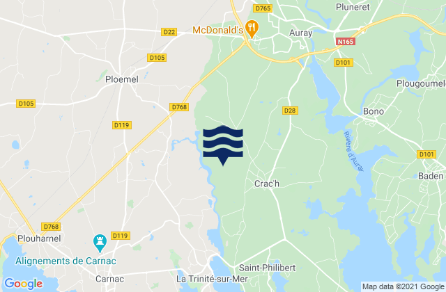 Mapa da tábua de marés em Crach, France