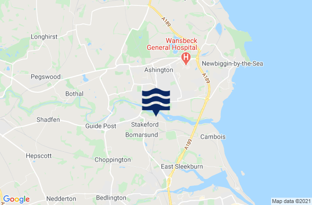 Mapa da tábua de marés em Cramlington, United Kingdom