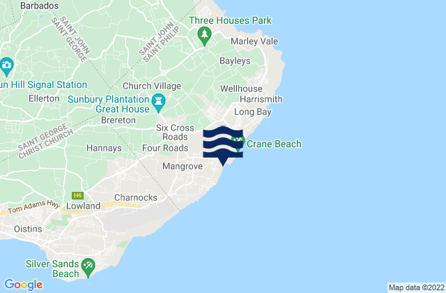 Mapa da tábua de marés em Crane Beach / Foul Bay, Barbados