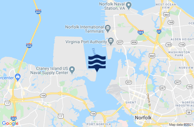 Mapa da tábua de marés em Craney Island Light, United States